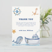 ボホー素朴ボーイWhale Sailboatベビーシャワー サンキューカード (スタンド正面)