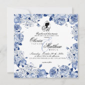 ボホー結婚ズガーデンフラワーズエレガントブルーバラ 招待状 (正面)