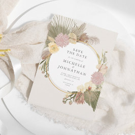 ボホー結婚ズパンパスグラスパームオーキッドフローラ セーブザデート