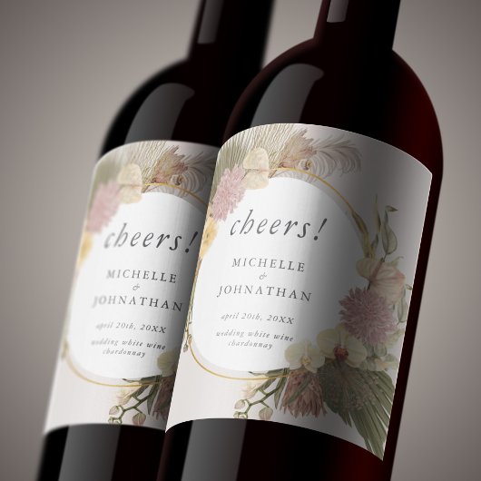 ボホー結婚ズパンパスグラスパームグラスオーキッド ワインラベル