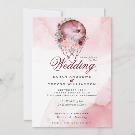 ボホー結婚ズピンクマルーン月曼荼羅招待状 招待状 (正面)