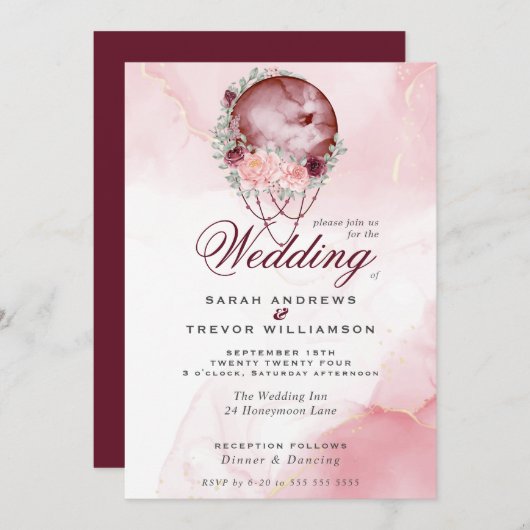 ボホー結婚ズピンクマルーン月曼荼羅招待状 招待状 (正面/裏面)