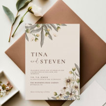 ボホー結婚ズベージュボタニカル招待状