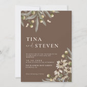 ボホー結婚ズベージュボタニカル招待状 招待状 (正面)