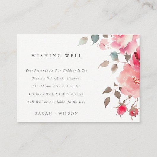 ボホー赤ピンクのバラ結婚の花の願い エンクロージャーカード (正面)