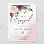 ボホー赤面ピンク·バーゴーニュ·フローラ·グリーンリー 招待状 (正面/裏面)