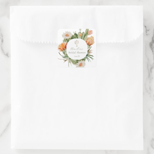 ボホー カクタス ブライダルシャワー スクエアシール (バッグ)