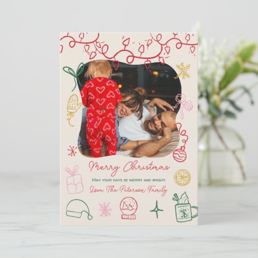 ボホ予測できなシックイラストレーションおもしろい写真クリスマス シーズンカード (スタンド正面)