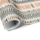 ボホ先住民インディアンエスニックモチーフ幾何学海軍 ラッピングペーパー (ロールコーナー)