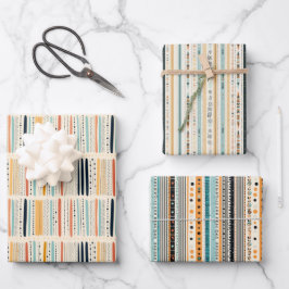 ボホ先住民エスニック海軍の錆びたテラコッタストライプ ラッピングペーパーシート