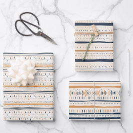 ボホ先住民エスニック海軍の錆びたテラコッタストライプ ラッピングペーパーシート