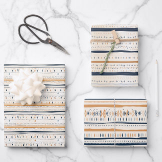 ボホ先住民エスニック海軍の錆びたテラコッタストライプ ラッピングペーパーシート