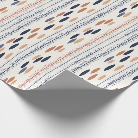 ボホ先住民オーナメントネイビーテラコッタアイボリーエスニック ラッピングペーパー (角)