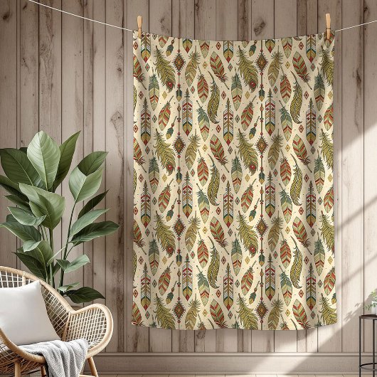 ボホ先住民本物の部族の羽の矢 フリースブランケット