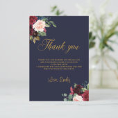 ボホ冬季ネイビーブルゴーニュフローラブライダルシャワー サンキューカード (スタンド正面)