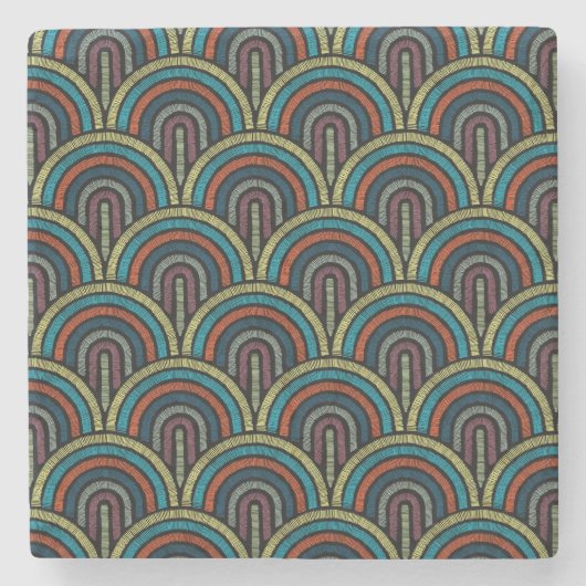 ボホ刺繍アーチパターン大理石コースター ストーンコースター (正面)