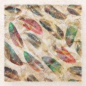 ボホ動揺して羽パターン ガラスコースター (正面)