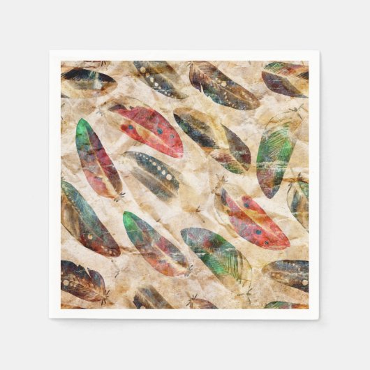 ボホ動揺して羽パターン スタンダードカクテルナプキン (正面)