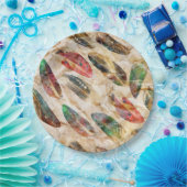 ボホ動揺して羽パターン ペーパープレート (パーティー)