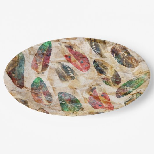 ボホ動揺して羽パターン ペーパープレート (アングル)