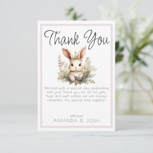 ボホ動物可愛いウサギ植物巣作りパーティー サンキューカード (スタンド正面)