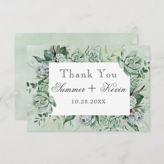 ボホ多肉植物結婚のサンキューカード サンキューカード (正面/裏面)