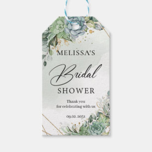 ボホ多肉花グリーンリー金ゴールドブライダルシャワー ギフトタグ