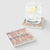 ボホ大理石スワールタータンチェックオレンジパープルアイボリー ストーンコースター (横)