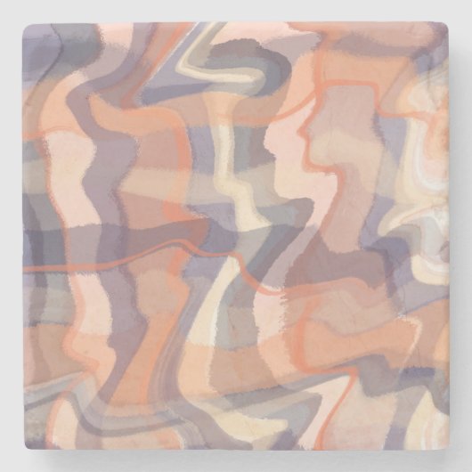 ボホ大理石スワールタータンチェックオレンジパープルアイボリー ストーンコースター (正面)