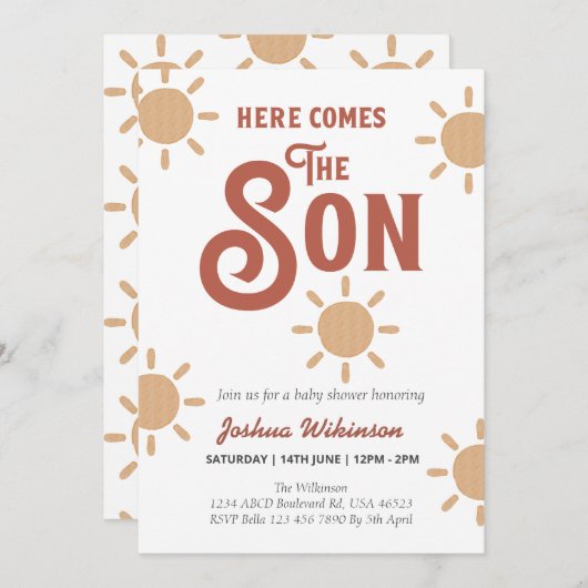 ボホ太陽ここ来の息子の赤ちゃんシャワー 招待状 (正面/裏面)