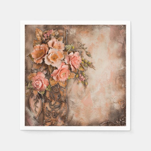 ボホ女性のカーボーイウェスタン結婚フローラズナプキンス スタンダードカクテルナプキン (正面)