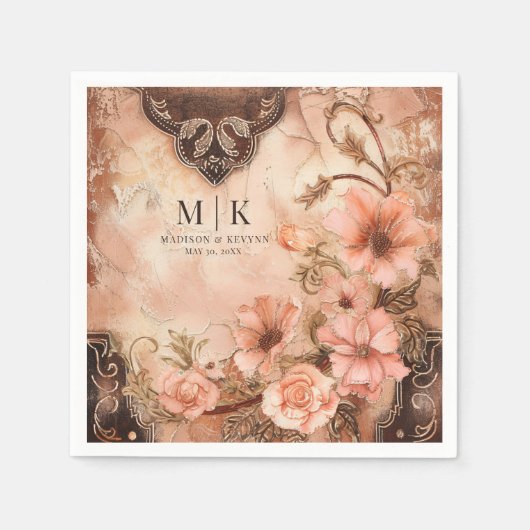 ボホ女性のカーボーイウェスタン花模様結婚ズナプキンス スタンダードカクテルナプキン (正面)