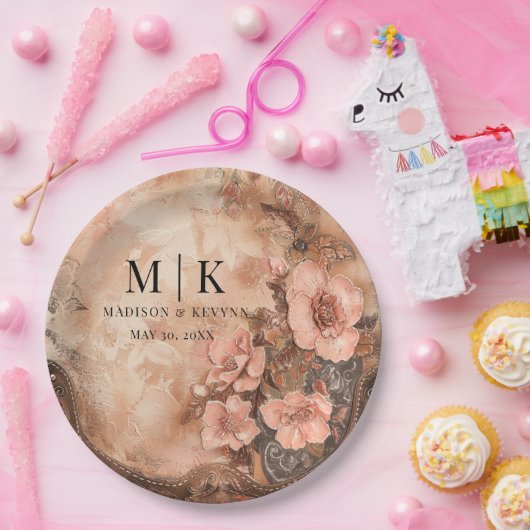 ボホ女性のカーボーイウェスタン花模様結婚ズ ペーパープレート (パーティー)