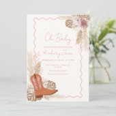 ボホ女性のカーボーイブーツパンパスグラスベビーシャワー 招待状 (スタンド正面)