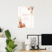 ボホ女性のカーボーイブーツパンパスベビーシャワーウェルカム ポスター (ホームオフィス)