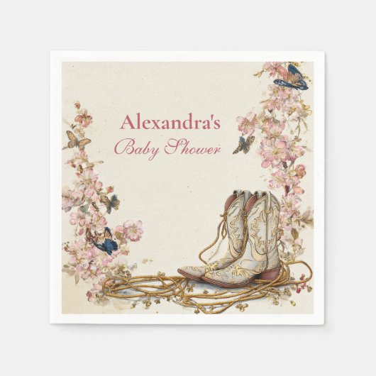 ボホ女性のカーボーイブーツベビーシャワー スタンダードカクテルナプキン (正面)
