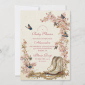 ボホ女性のカーボーイブーツベビーシャワー 招待状 (正面)