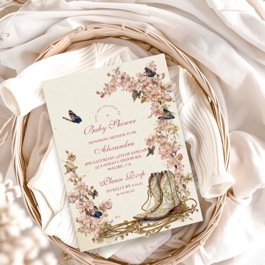 ボホ女性のカーボーイブーツベビーシャワー 招待状