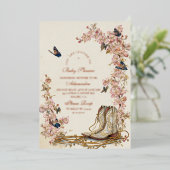 ボホ女性のカーボーイブーツベビーシャワー 箔招待状 (立ち正面)