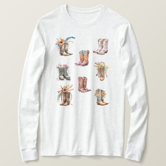 ボホ女性のカーボーイブーツ長袖Tシャツ Tシャツ (デザイン正面)