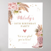 ボホ女性のカーボーイブートパンパスグラスバラ歓迎 ポスター (正面)