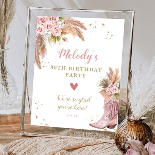 ボホ女性のカーボーイブートパンパスグラスバラ歓迎 ポスター