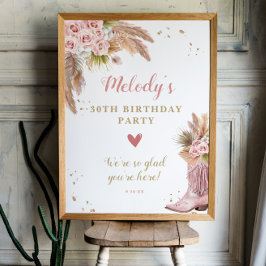 ボホ女性のカーボーイブートパンパスグラスバラ歓迎 ポスター