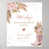 ボホ女性のカーボーイブートパンパスグラスバラ歓迎 ポスター (正面)