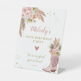 ボホ女性のカーボーイブートパンパスグラスバラ歓迎 台座サイン