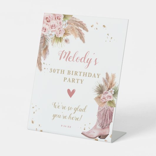 ボホ女性のカーボーイブートパンパスグラスバラ歓迎 台座サイン (正面)