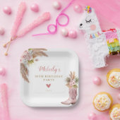 ボホ女性のカーボーイブートパンパスグラスバラ誕生日 ペーパープレート (パーティー)