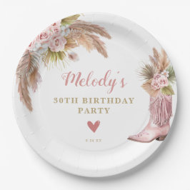 ボホ女性のカーボーイブートパンパスグラスバラ誕生日 ペーパープレート