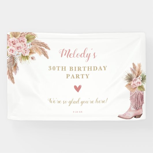 ボホ女性のカーボーイブートパンパスグラスバラ 横断幕 (横)