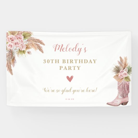 ボホ女性のカーボーイブートパンパスグラスバラ 横断幕 (横)